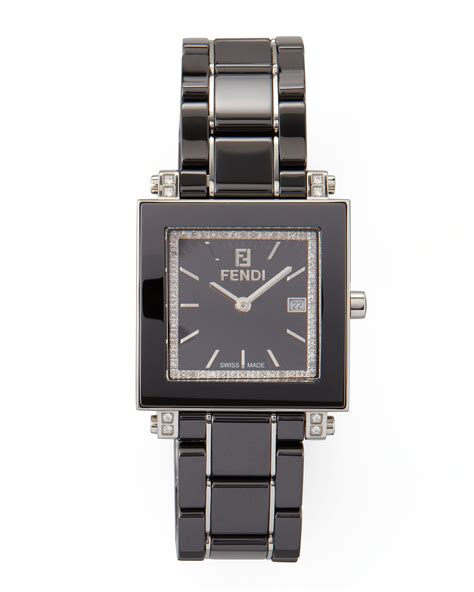 fendi women's swiss quartz square diamond accented ceramic bracelet watch